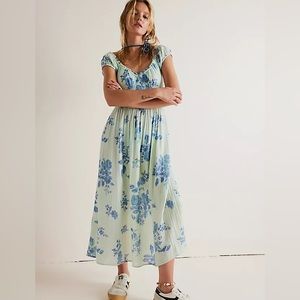 Free People Forget Me Not Blue Floral Midi Dress